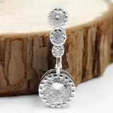 Crystal Zircon Belly Navel Bar Ring 925 Silver for Women Body Piercing