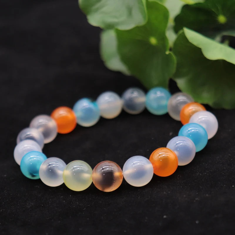Natural Sugar Heart Agate Bracelet Women Round Beads Fine Jewelry