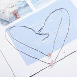 925 Silver Double Layer Necklace with Crystals Cube Beads Pendant