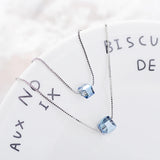 925 Silver Double Layer Necklace with Crystals Cube Beads Pendant