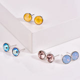Austria Crystals 925 Silver Round Piercing Earrings Women Stud Wedding