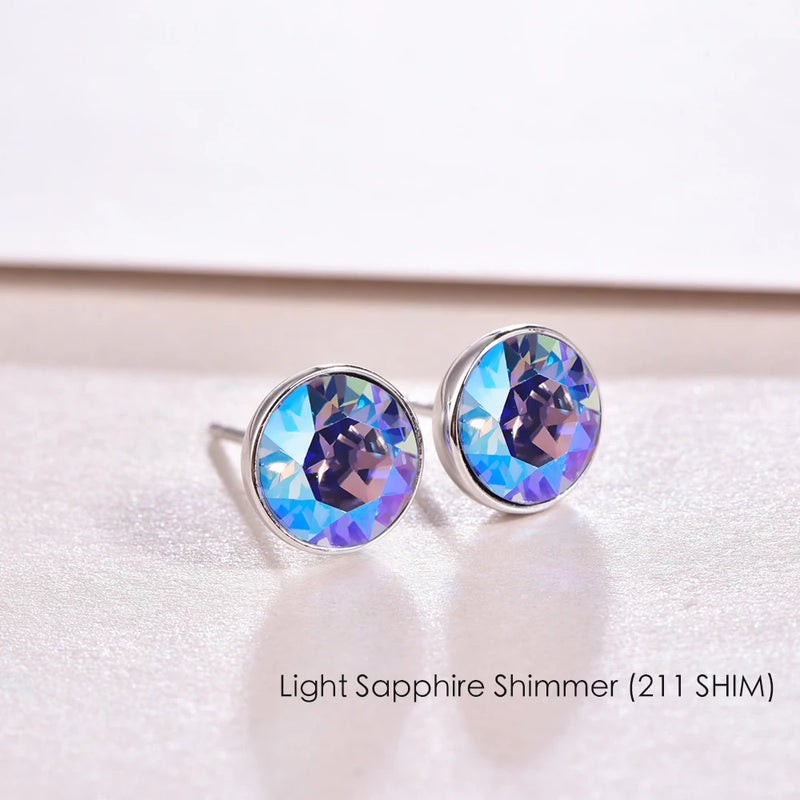 Austria Crystals 925 Silver Round Piercing Earrings Women Stud Wedding
