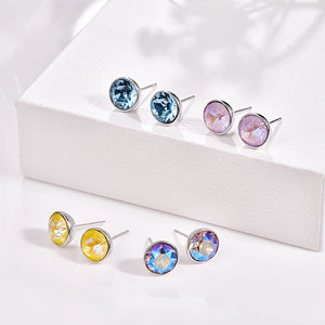 Austria Crystals 925 Silver Round Piercing Earrings Women Stud Wedding