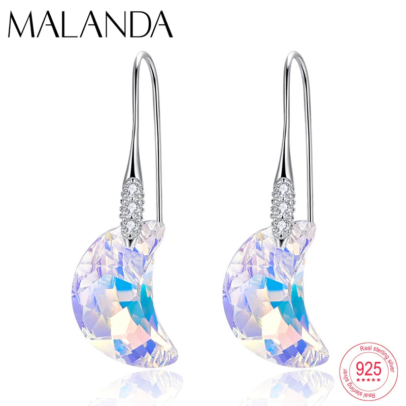Austria Crystal Moon Pendant Earrings Sterling Silver