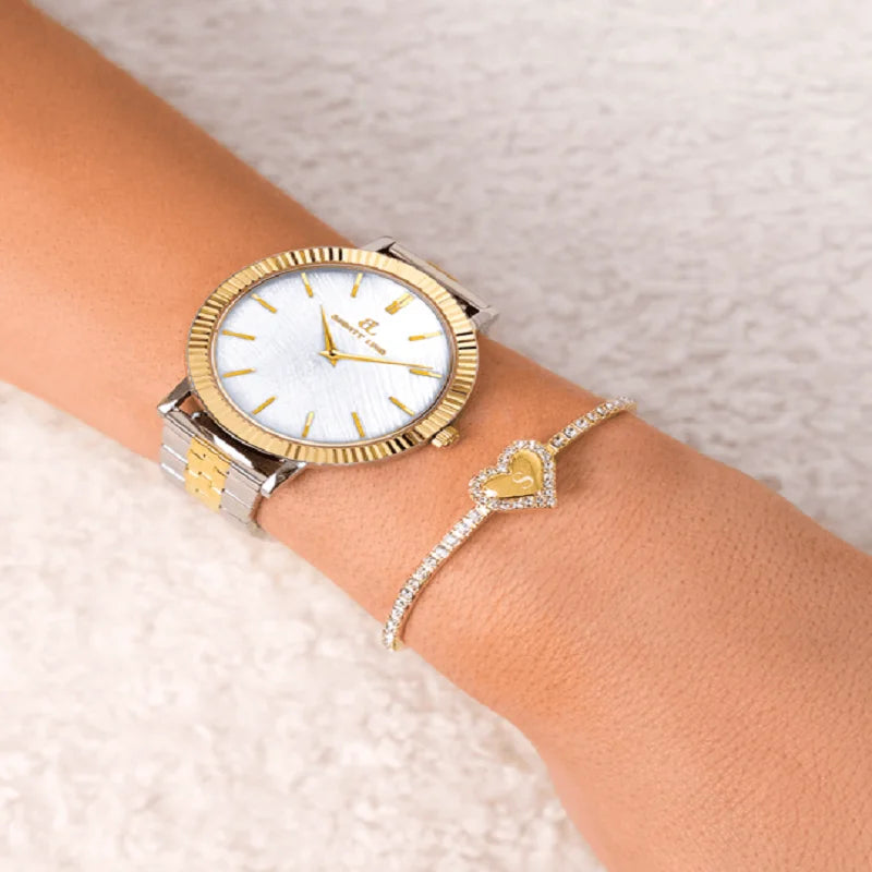 CZ Heart Bracelet Stainless Steel Bangle Set