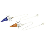 Moon Pentagram Cone Point Pendulum Natural Stones Reiki Healing Quartz Pendant