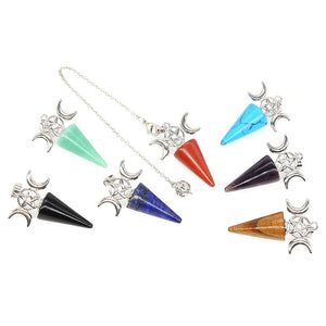 Moon Pentagram Cone Point Pendulum Natural Stones Reiki Healing Quartz Pendant