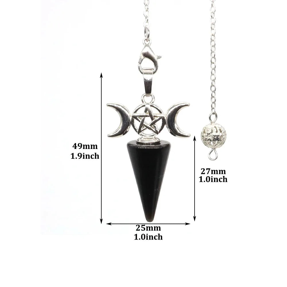 Moon Pentagram Cone Point Pendulum Natural Stones Reiki Healing Quartz Pendant