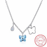 Purple Butterfly Crystal Necklace S925 Sterling Silver Jewelry