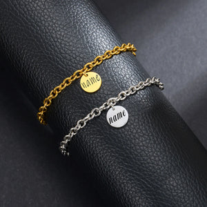 Cuba Chain Name Round Bracelet Stainless Steel Personalized Jewelry