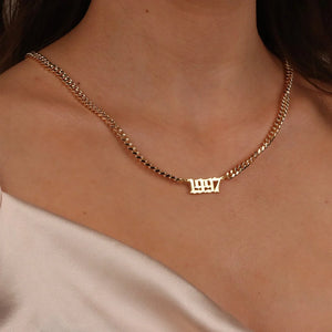 Cuban Chain Birth Year Necklace For Women Stainless Steel Choker