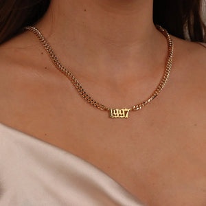 Cuban Chain Birth Year Necklace For Women Stainless Steel Choker