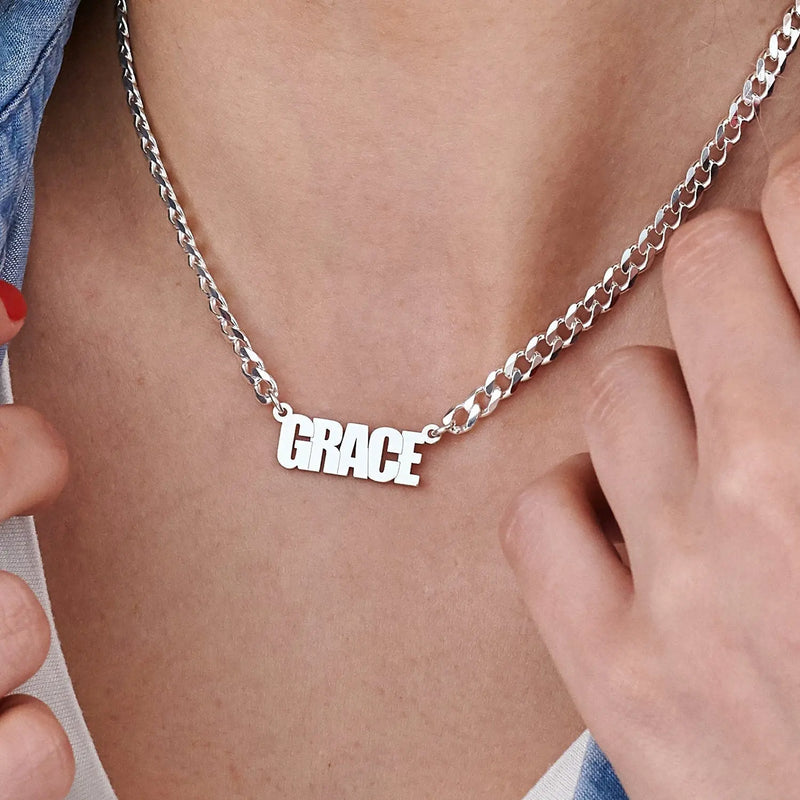 Cuban Chain Name Necklaces Stainless Steel Nameplate Charm Necklace