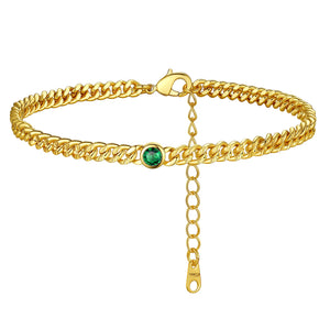 Cuban Chain Birthstone Women's Gold-plated Ankle Bracelet