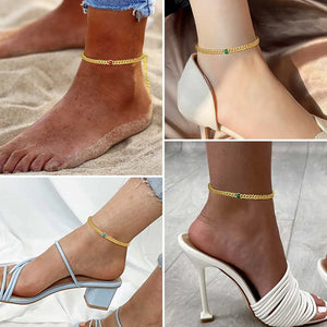 Cuban Chain Birthstone Women's Gold-plated Ankle Bracelet