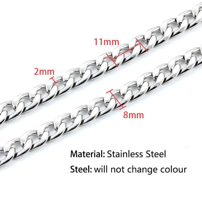 Men Stainless Steel Cuban Link Chain Necklace & Bracelet Set