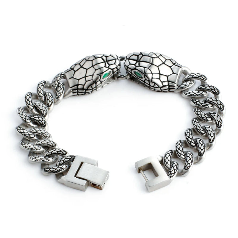 Cuban Chain Snake Bracelet Egyptian Style High Stainless Steel 12.8mm