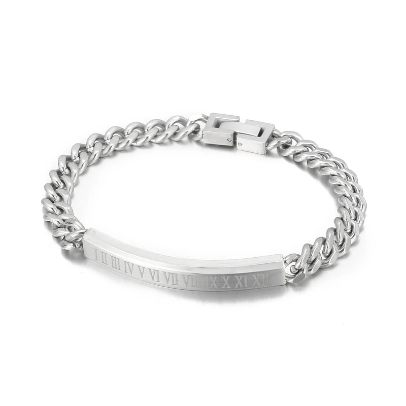 Cuban Jewelry Men's Stainless Numeral Punk Bracelet Chain