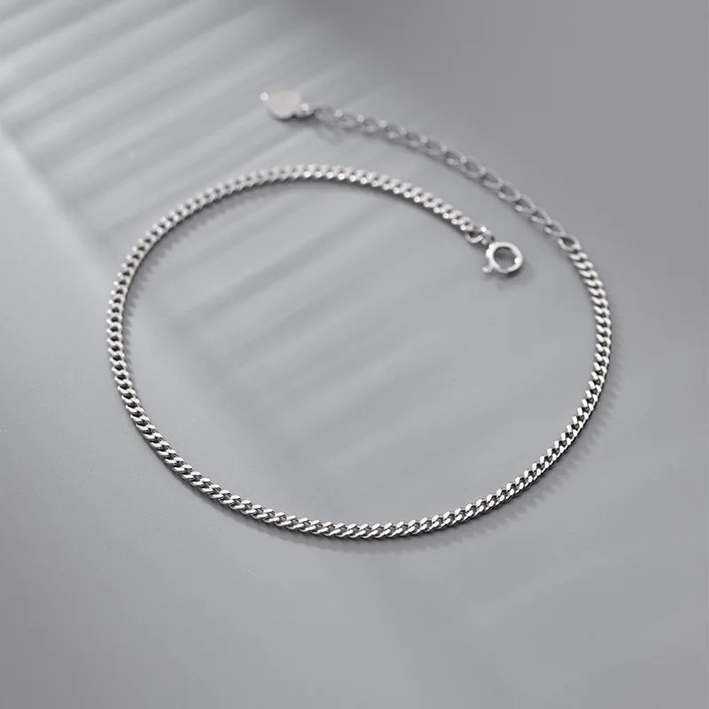 Sterling Silver Cuban Link Anklet for Women