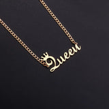 Cuban Link Chain Necklace Crown Initial Name Plated Stainless Steel