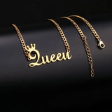 Cuban Link Chain Necklace Crown Initial Name Plated Stainless Steel