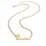 Cuban Link Chain Necklace Crown Initial Name Plated Stainless Steel