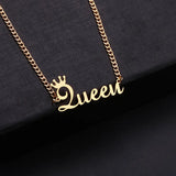 Cuban Link Chain Necklace Crown Initial Name Plated Stainless Steel