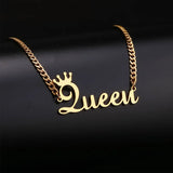 Cuban Link Chain Necklace Crown Initial Name Plated Stainless Steel