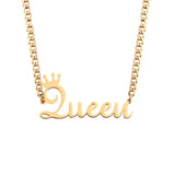 Cuban Link Chain Necklace Crown Initial Name Plated Stainless Steel