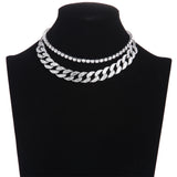 Cuban Link Chain Rhinestone Choker Women Layered Necklace Set