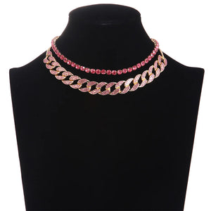 Cuban Link Chain Rhinestone Choker Women Layered Necklace Set