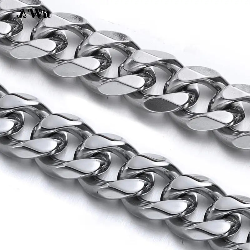 Cuban Link Chain Stainless Steel Necklace 18K Plated Punk Silver Jewelry