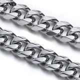 Cuban Link Chain Stainless Steel Necklace 18K Plated Punk Silver Jewelry