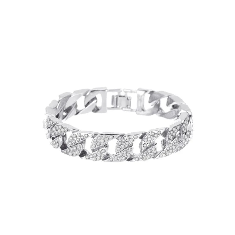 Cuban Thick Link Chain Bracelet Crystal Bangles Bling