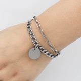 Cuban Link Chain Bracelets Round Disc Charm Engravable Logo Stainless Steel
