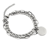 Cuban Link Chain Bracelets Round Disc Charm Engravable Logo Stainless Steel
