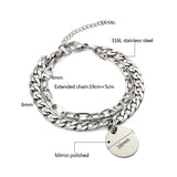 Cuban Link Chain Bracelets Round Disc Charm Engravable Logo Stainless Steel
