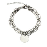 Cuban Link Chain Bracelets Round Disc Charm Engravable Logo Stainless Steel