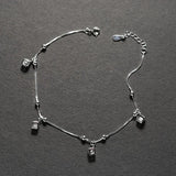 925 Silver Cube Anklets with CZ Stone, 21.5+3cm Length