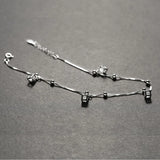 925 Silver Cube Anklets with CZ Stone, 21.5+3cm Length
