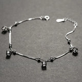 925 Silver Cube Anklets with CZ Stone, 21.5+3cm Length