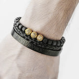Cubic Zircon Ball Charm Stainless Steel Braided Bracelet Men Jewelry Gift