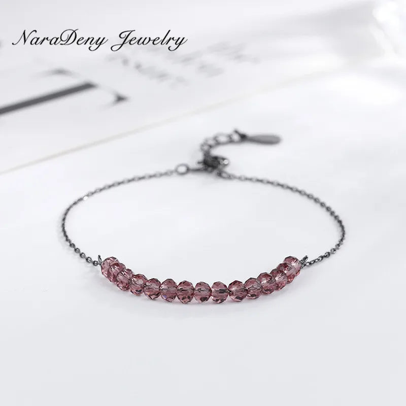 Cubic Zircon Bead Bracelet with 925 Sterling Silver Chain for Women Girls