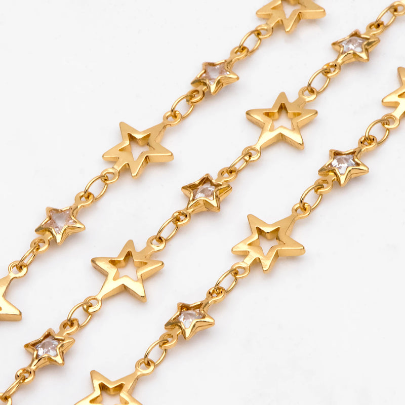 CZ Star Chain, 18K Plated Brass (#LK-562)/1 M=3.3ft