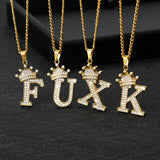 Cubic Zircon Crown Alphabet Necklace Stainless Steel Initial Letter Pendants
