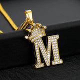 Cubic Zircon Crown Alphabet Necklace Stainless Steel Initial Letter Pendants