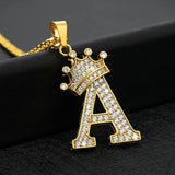 Cubic Zircon Crown Alphabet Necklace Stainless Steel Initial Letter Pendants