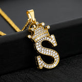 Cubic Zircon Crown Alphabet Necklace Stainless Steel Initial Letter Pendants