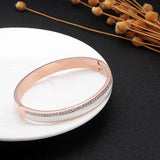 Golden CZ Crystal Stainless Steel Round Bracelet with Charm