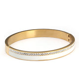 Golden CZ Crystal Stainless Steel Round Bracelet with Charm